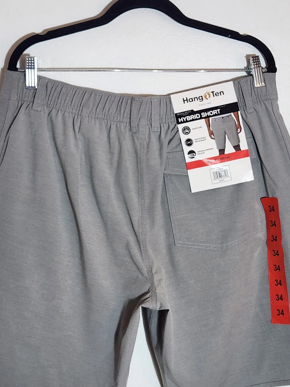 Hang Ten Mens 9-inch Inseam Gray Shorts NWT Size 34